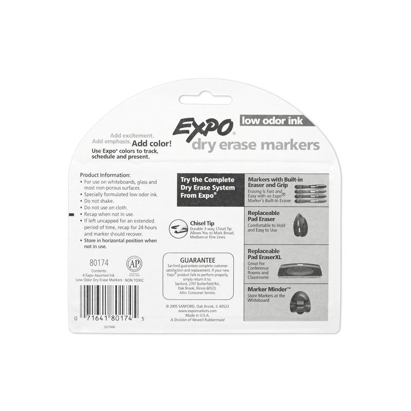 EXPO Low Odor Dry Erase Markers, Chisel Tip, Assorted Colors, 6 Packs of 4 (24 Count) - Image 3